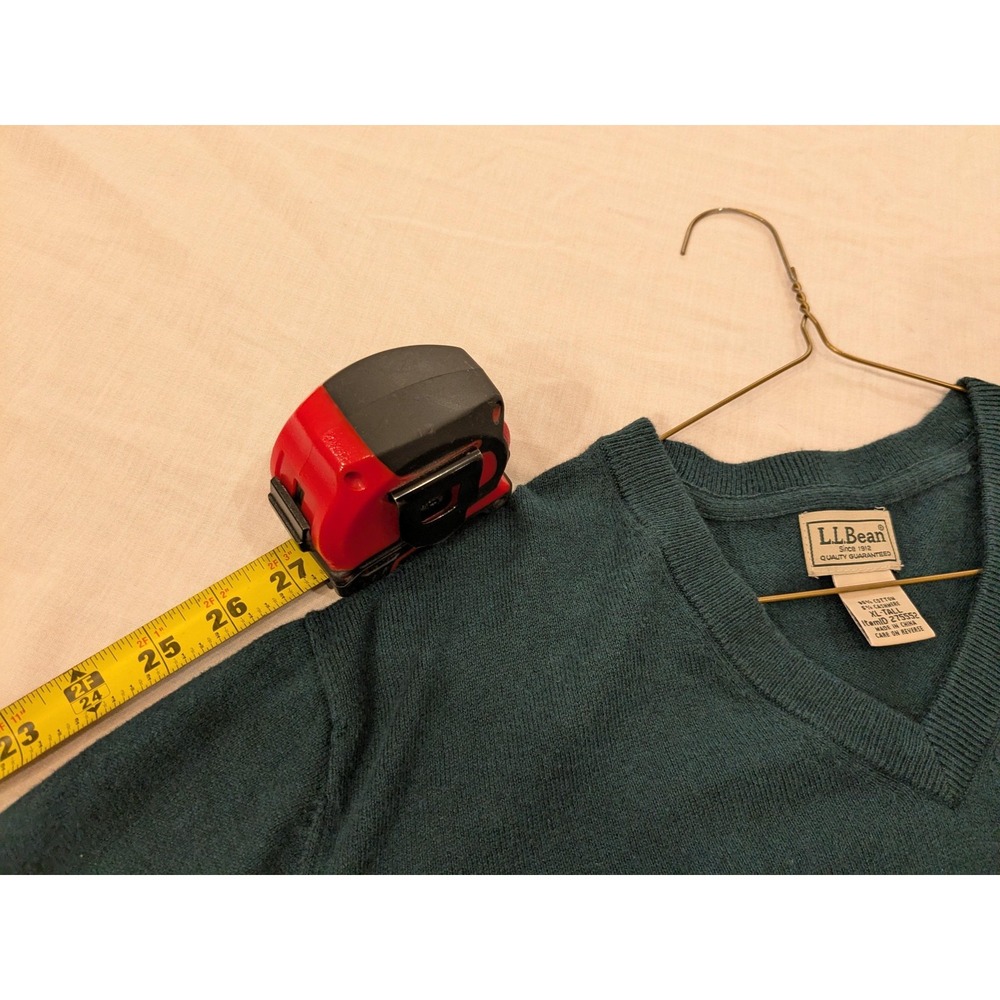 L.L.Bean Sweater Mens XL Tall Teal Green V Neck Cotton Cashmere Blend Pullover - Picture 13 of 14